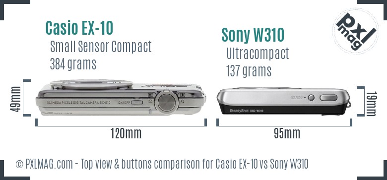 Casio EX-10 vs Sony W310 top view buttons comparison