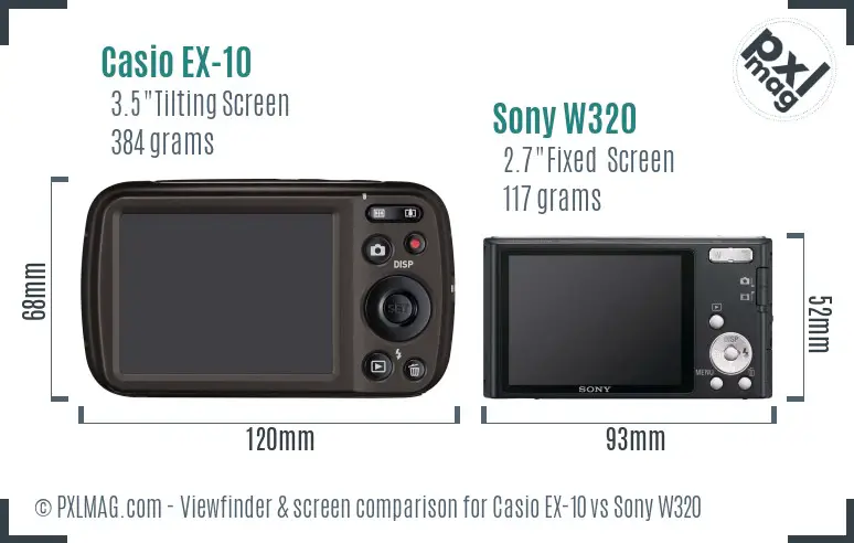 Casio EX-10 vs Sony W320 Screen and Viewfinder comparison