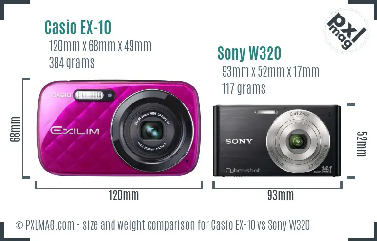 Casio EX-10 vs Sony W320 size comparison