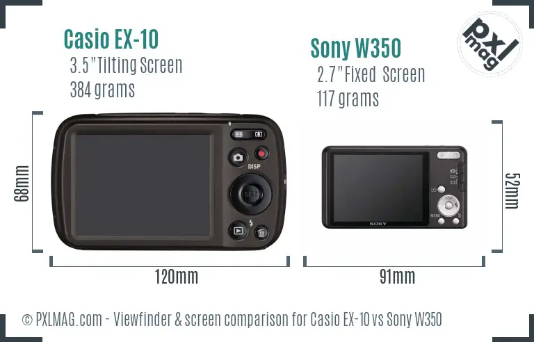 Casio EX-10 vs Sony W350 Screen and Viewfinder comparison