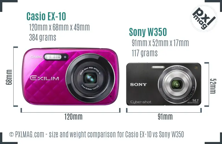 Casio EX-10 vs Sony W350 size comparison