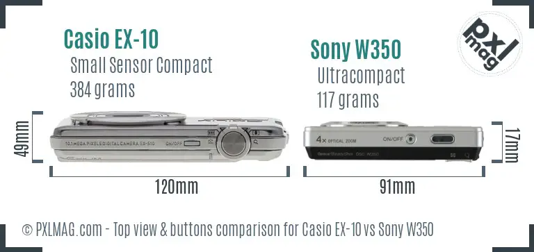 Casio EX-10 vs Sony W350 top view buttons comparison