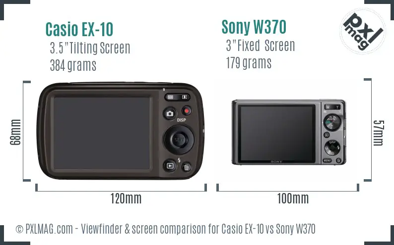Casio EX-10 vs Sony W370 Screen and Viewfinder comparison