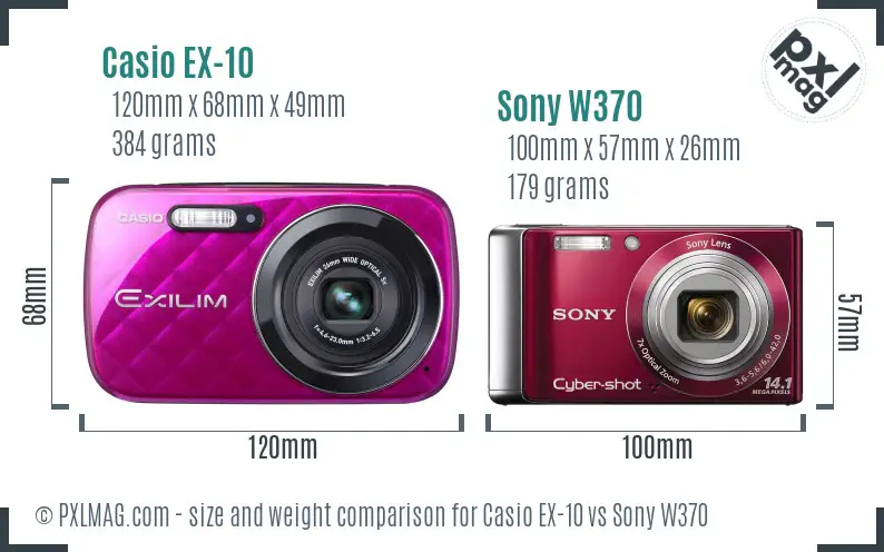 Casio EX-10 vs Sony W370 size comparison