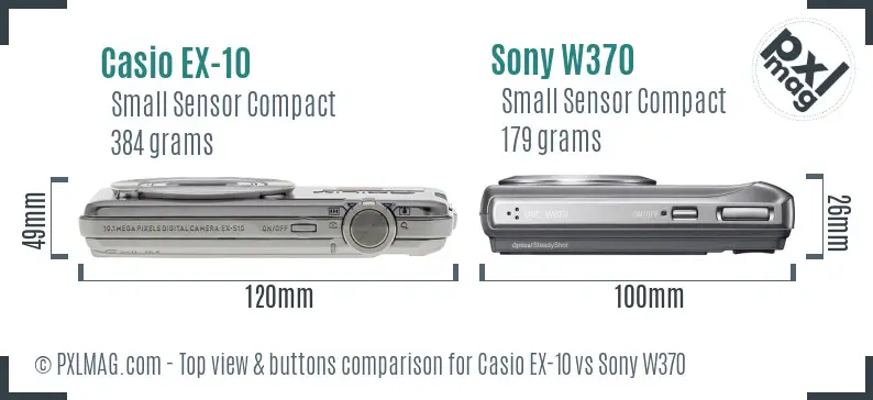 Casio EX-10 vs Sony W370 top view buttons comparison