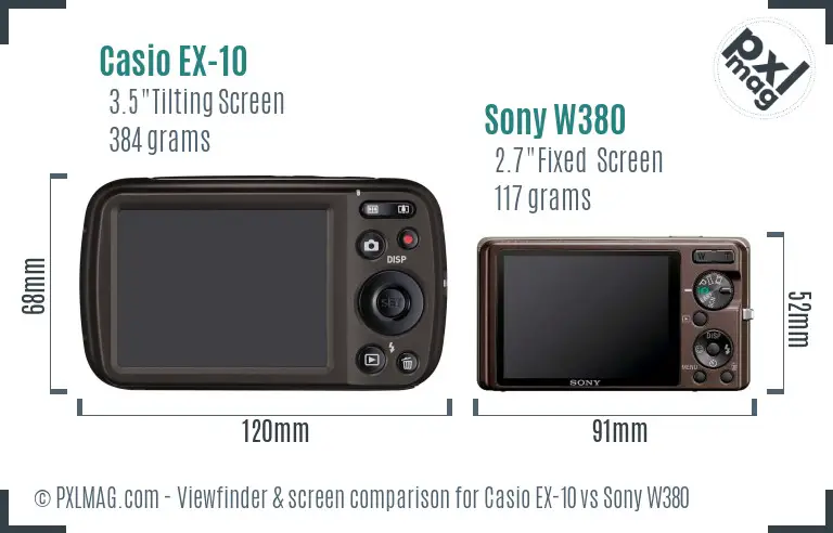 Casio EX-10 vs Sony W380 Screen and Viewfinder comparison Casio EX-10 vs Sony W380 Screen and Viewfinder comparison