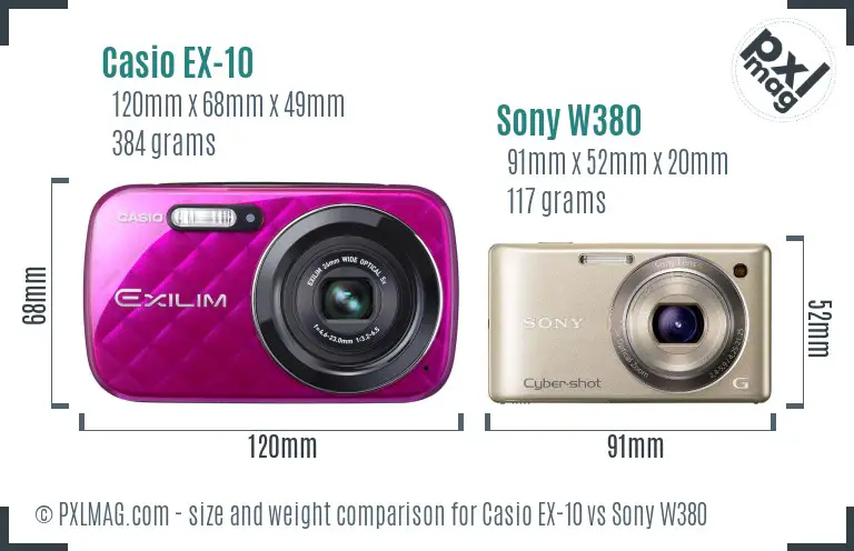 Casio EX-10 vs Sony W380 size comparison Casio EX-10 vs Sony W380 size comparison