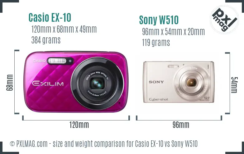 Casio EX-10 vs Sony W510 size comparison