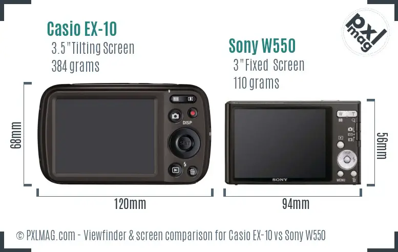 Casio EX-10 vs Sony W550 Screen and Viewfinder comparison