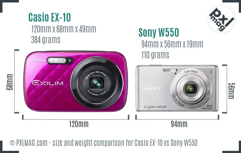Casio EX-10 vs Sony W550 size comparison