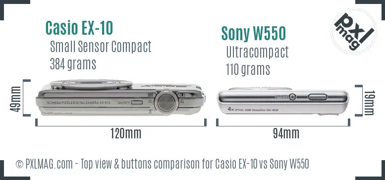 Casio EX-10 vs Sony W550 top view buttons comparison