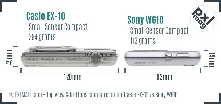 Casio EX-10 vs Sony W610 top view buttons comparison
