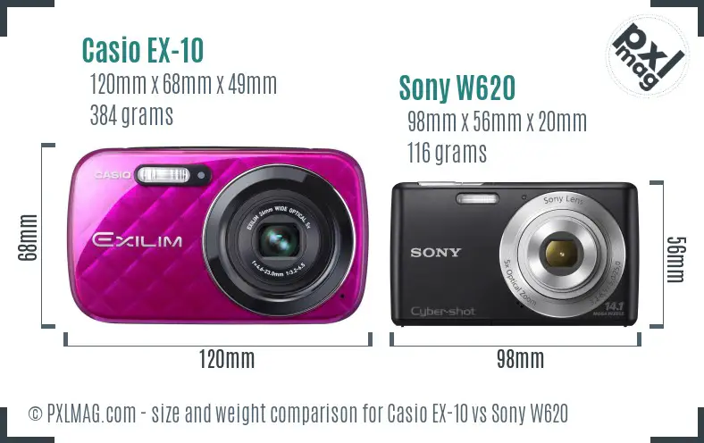 Casio EX-10 vs Sony W620 size comparison