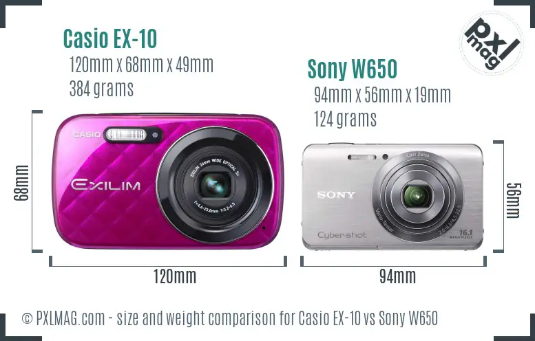 Casio EX-10 vs Sony W650 size comparison