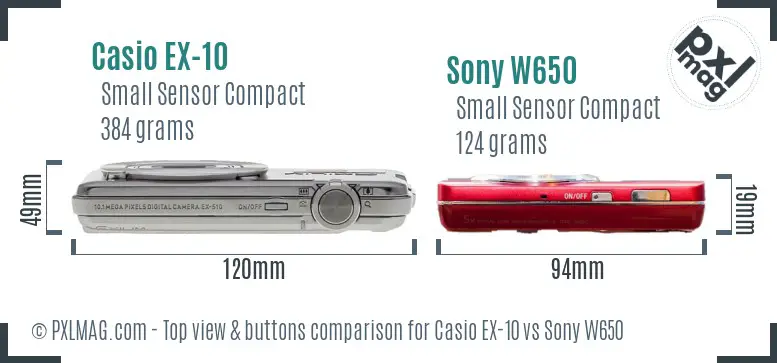 Casio EX-10 vs Sony W650 top view buttons comparison