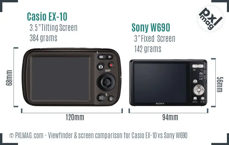 Casio EX-10 vs Sony W690 Screen and Viewfinder comparison