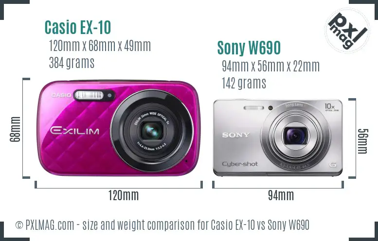 Casio EX-10 vs Sony W690 size comparison