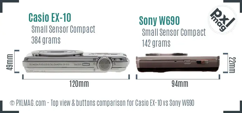 Casio EX-10 vs Sony W690 top view buttons comparison