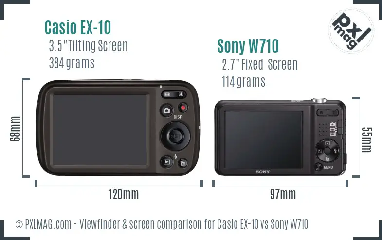 Casio EX-10 vs Sony W710 Screen and Viewfinder comparison