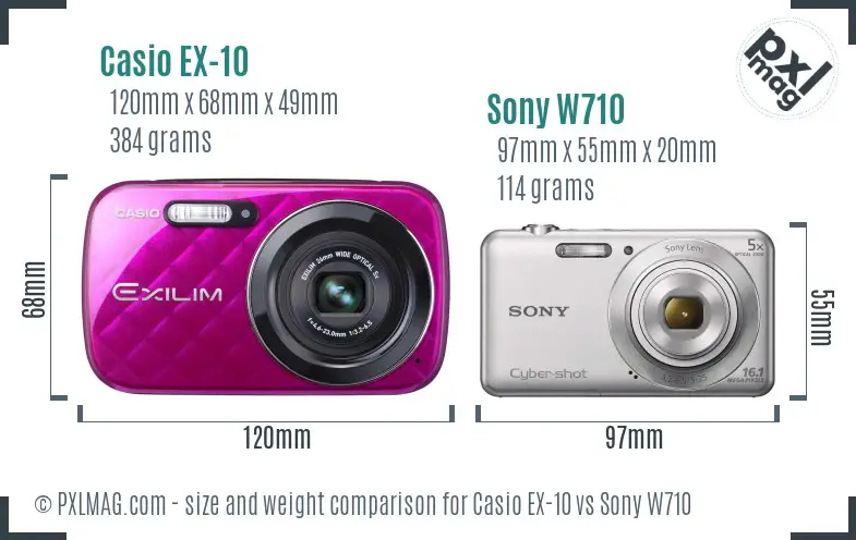 Casio EX-10 vs Sony W710 size comparison