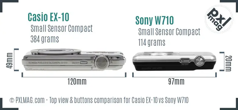 Casio EX-10 vs Sony W710 top view buttons comparison