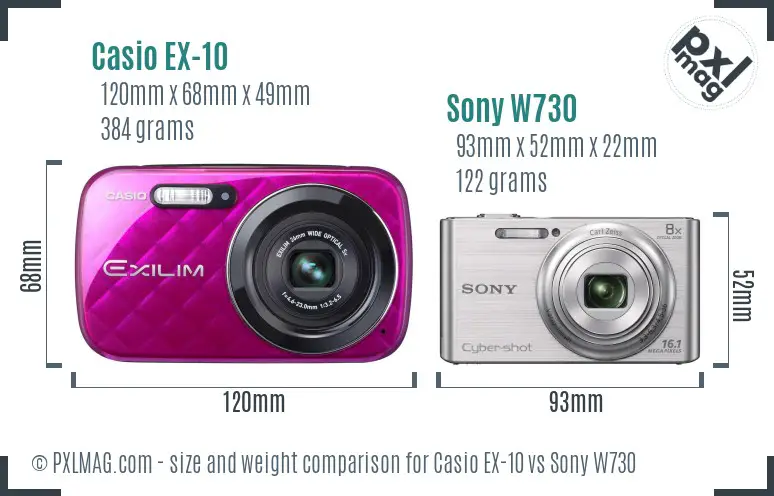 Casio EX-10 vs Sony W730 size comparison