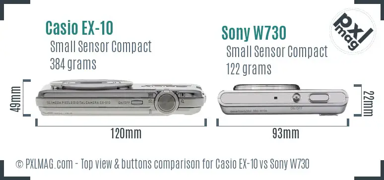 Casio EX-10 vs Sony W730 top view buttons comparison