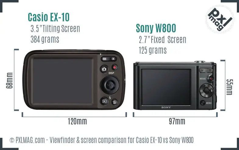 Casio EX-10 vs Sony W800 Screen and Viewfinder comparison