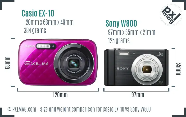 Casio EX-10 vs Sony W800 size comparison