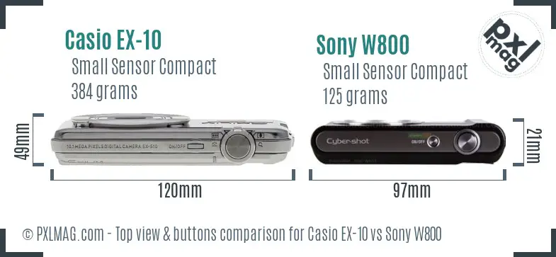 Casio EX-10 vs Sony W800 top view buttons comparison