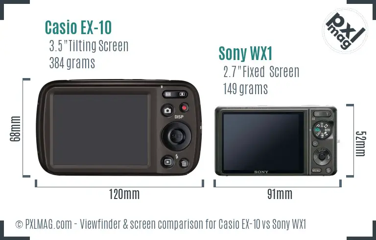 Casio EX-10 vs Sony WX1 Screen and Viewfinder comparison