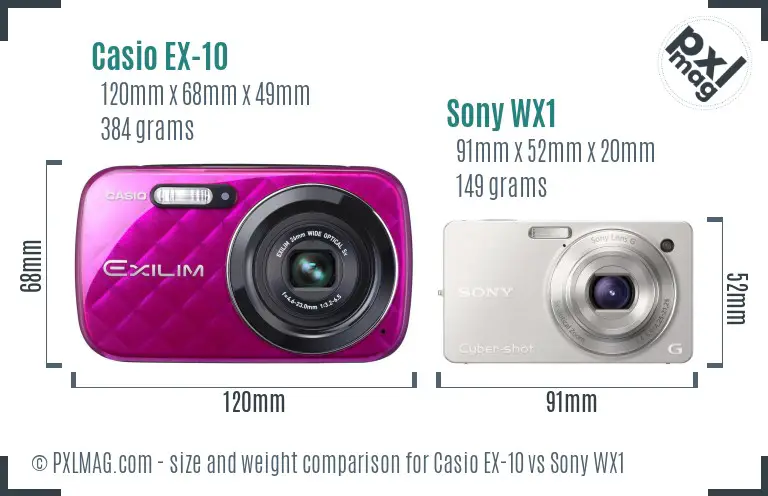 Casio EX-10 vs Sony WX1 size comparison