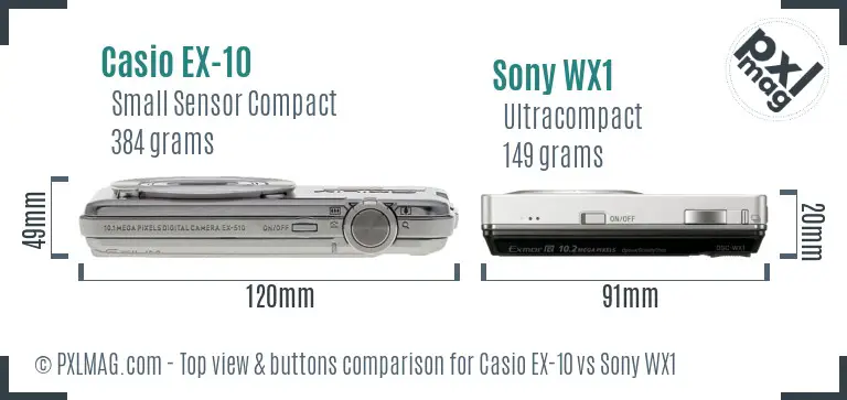 Casio EX-10 vs Sony WX1 top view buttons comparison