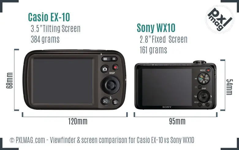 Casio EX-10 vs Sony WX10 Screen and Viewfinder comparison