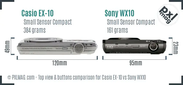 Casio EX-10 vs Sony WX10 top view buttons comparison