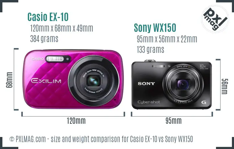 Casio EX-10 vs Sony WX150 size comparison