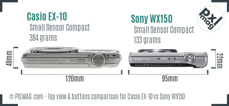 Casio EX-10 vs Sony WX150 top view buttons comparison