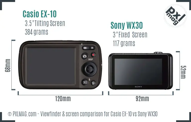 Casio EX-10 vs Sony WX30 Screen and Viewfinder comparison