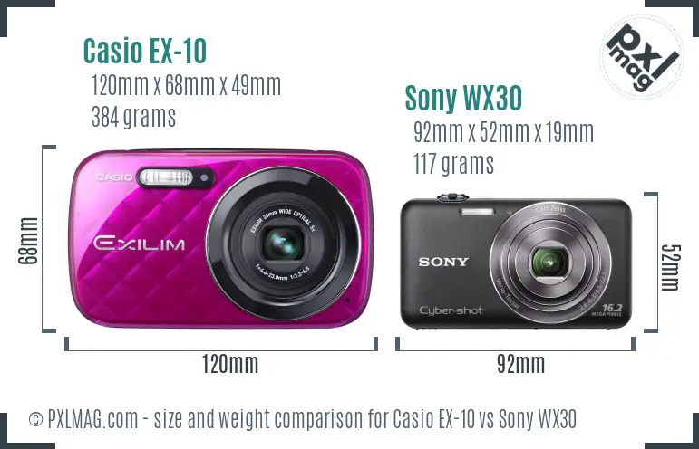 Casio EX-10 vs Sony WX30 size comparison