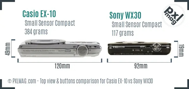 Casio EX-10 vs Sony WX30 top view buttons comparison