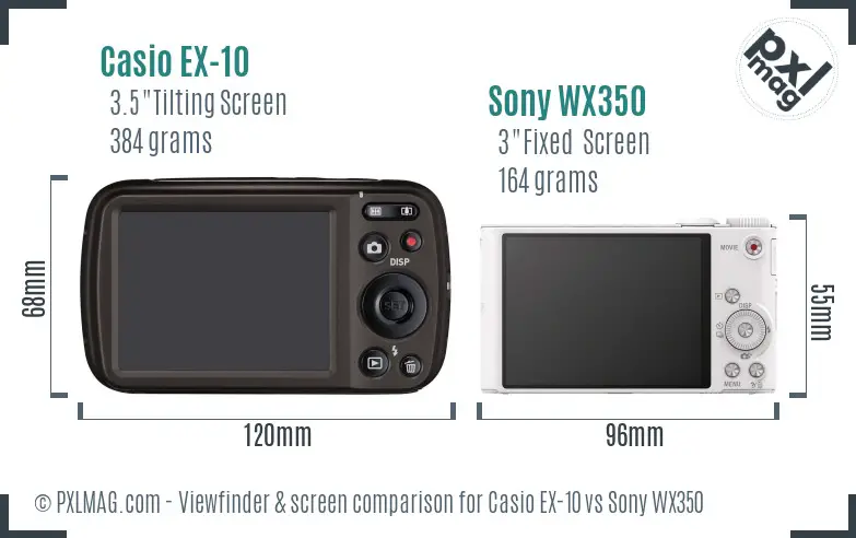 Casio EX-10 vs Sony WX350 Screen and Viewfinder comparison