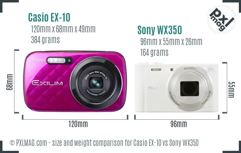 Casio EX-10 vs Sony WX350 size comparison