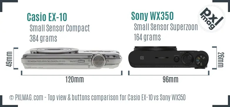 Casio EX-10 vs Sony WX350 top view buttons comparison