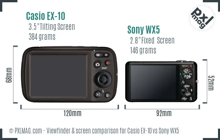 Casio EX-10 vs Sony WX5 Screen and Viewfinder comparison
