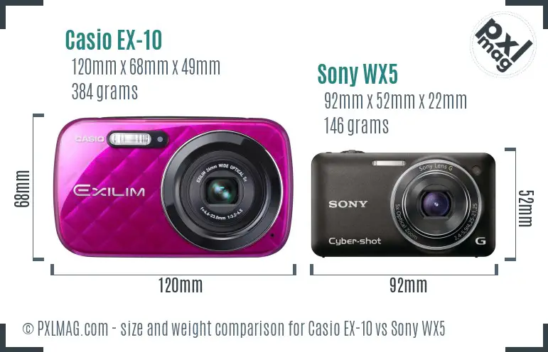 Casio EX-10 vs Sony WX5 size comparison