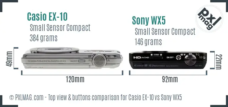 Casio EX-10 vs Sony WX5 top view buttons comparison