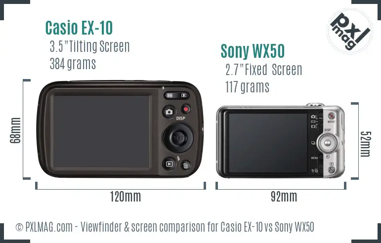 Casio EX-10 vs Sony WX50 Screen and Viewfinder comparison