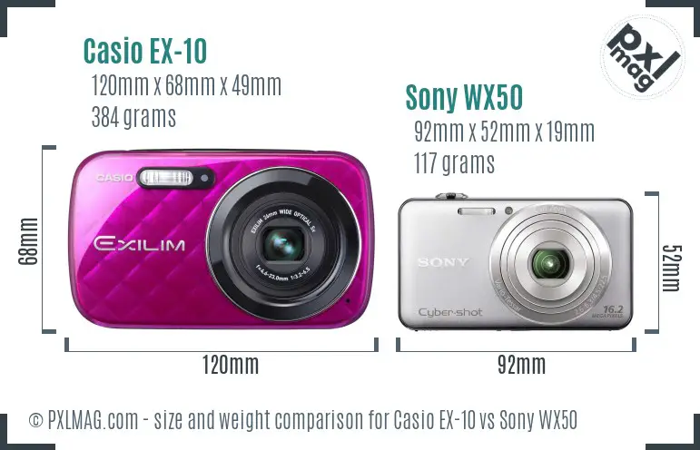 Casio EX-10 vs Sony WX50 size comparison