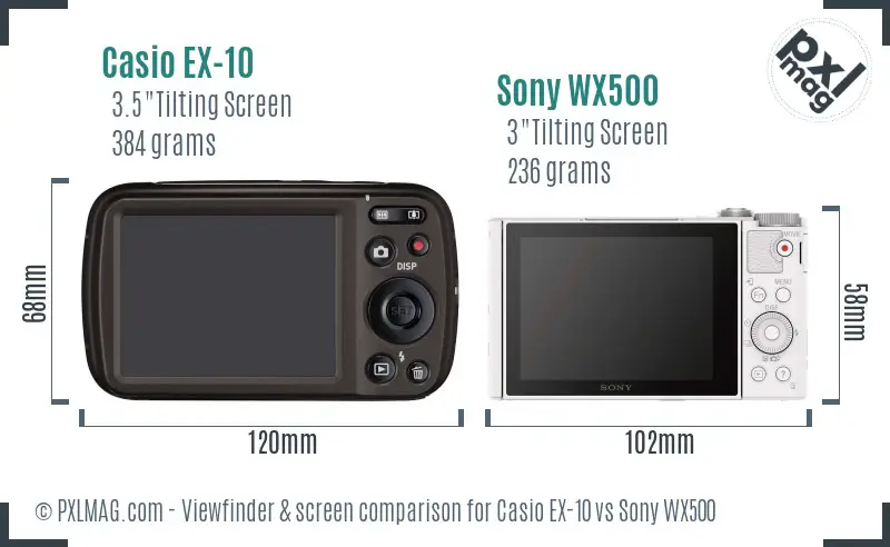 Casio EX-10 vs Sony WX500 Screen and Viewfinder comparison
