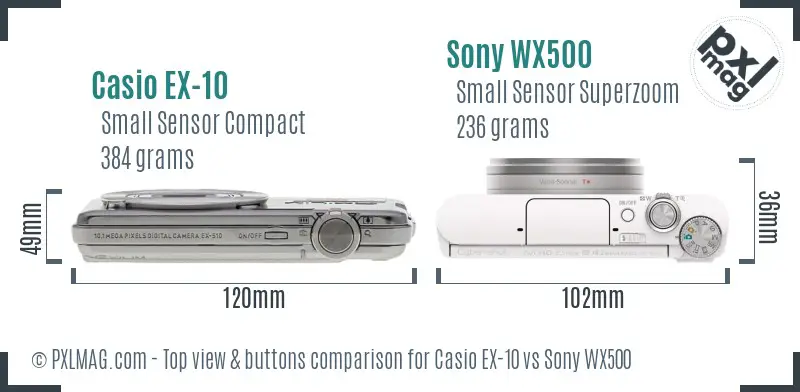 Casio EX-10 vs Sony WX500 top view buttons comparison